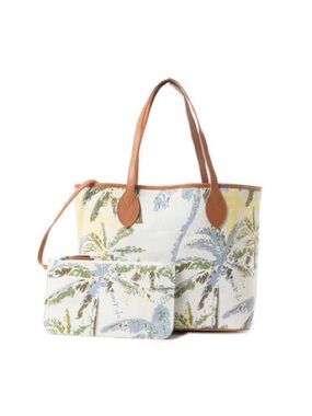 Myra Bag “Follow Paradise” Canvas & Leather Palm Tree Tote with Pouch